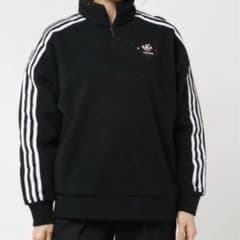 アディダス ハーフジップ ボアフリース プルオーバー 刺繍 ストライプ