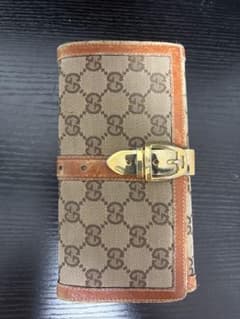 GUCCI オールドグッチ GG柄 キャンバス×レザー バックル付き長財布のサムネイル