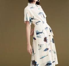 camoni 魚柄 ロングワンピース シャツワンピース 半袖のサムネイル