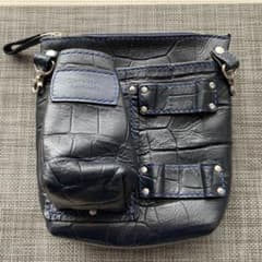 【ハンドメイド】本革　パークゴルフ・グラウンドゴルフポーチ　クロコ型押し・濃紺