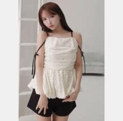Polka Dot Peplum Ribbon Top mistreass - メルカリ