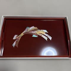 【新品未使用】木製　春慶塗　帯柄　お盆　漆　手盆　　お値下げのサムネイル