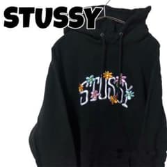 【美品】STUSSY ステューシー　パーカー　花柄　裏起毛　プルオーバー　刺繍のサムネイル