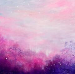 Pink Mist Forest」原画 アート 油絵 インテリア 森 星 空 - メルカリ