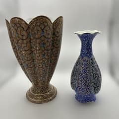 ペルシャ ミナカリ 花瓶 2点　イラン イスファハン 銅胎琺瑯 昭和レトロ ペルシャ ミナカリ 花瓶 2点 イラン イスファハン 銅胎琺瑯 昭和レトロ