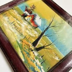 昭和レトロ 大型額縁 肉筆 岸壁の松 海 風景画 油絵 油彩画 絵画