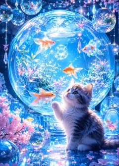 一点物】金魚と猫が紡ぐ幻想世界｜ヒーリングアート - メルカリ
