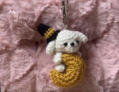 わんちゃんキーホルダー 月ハンドメイド かぎ針　犬　あみぐるみマルチーズマルプーのサムネイル