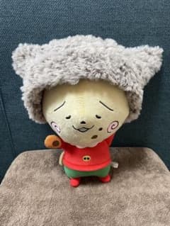 手編み フェイクファー 猫耳ニット帽 ふわもこ グレー ハンドメイドのサムネイル