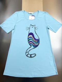 COTTON FACTORY 猫プリント 半袖Tシャツ ライトブルーのサムネイル