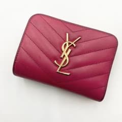 イヴサンローラン 折り財布 YSL ロゴ金具 キャビアスキン レザー