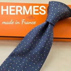 美品 HERMES ネクタイ ネイビー ブルー ドット シルク100% - メルカリ