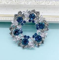 紺色お花リースブローチシルバー♡のサムネイル