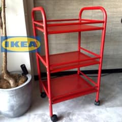 廃盤品 IKEA イケア 3段 ワゴン DRAGGAN キャスター付 赤 レッド