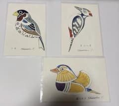 野鳥 絵はがき　うそ　おしどり　きつつき　真工藝