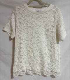 GLOBAL WORK レース 半袖 カットソー ホワイト L