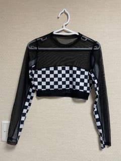 ダンス衣装　チェック柄長袖クロップトップのサムネイル