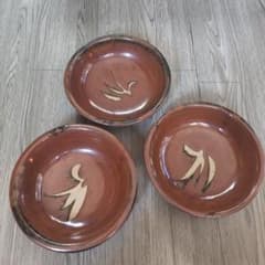 民藝皿　和食器 3枚セット 飴釉 刷毛目 陶器　益子焼？希少作品 民芸 民藝 民藝皿 和食器 3枚セット 飴釉 刷毛目 陶器 益子焼？希少作品 民芸 民