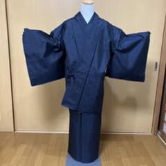 大島紬 ASアンサンブル 着物と道中着セット 藍色大島 麻の葉模様