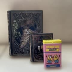 KALDIカルディ 空き缶 魔法書・大小＋ミニオン チョコエイド 3点ハロウィンのサムネイル