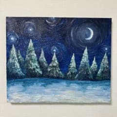 絵画 アクリル画 原画 冬の星月夜 テクスチャーアート S.I - メルカリ