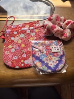 ちりめん友禅 巾着袋 シュシュ セット 和柄のサムネイル