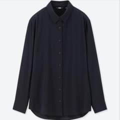 【まとめ割有】UNIQLO レーヨンエアリーブラウス　長袖シャツ ネイビーのサムネイル