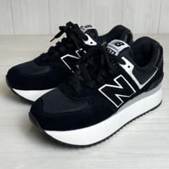 new balance 574クラシック黒24ニューバランス未使用 未使用級 ニューバランス スニーカー 574 厚底 黒 24 レザー - メルカリ