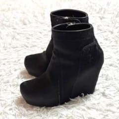 Rick Owens ハラコ ブーティ 37.5 黒 厚底ブーツ　ウェッジ Rick Owens ハラコ ブーティ 37.5 黒 厚底ブーツ ウェッジ