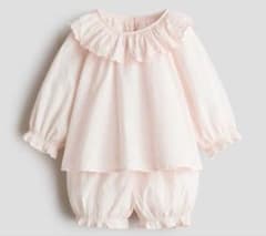 【新品未使用】水通し未　H&M ピンクセットアッププリュムティコットン2アイテム - 4