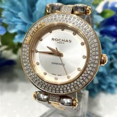 極美品】ROCHAS PARIS ダイヤモンドベゼル 腕時計 ピンクゴールド