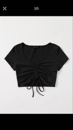 SHEIN ドローストリング 半袖クロップドトップス ブラックのサムネイル