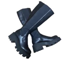 ZARA ザラ　23.5 ロング サイドゴアブーツ 厚底 黒 ブラック レザー