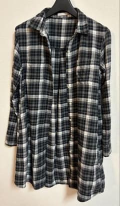 GU チェック柄 長袖シャツ ロングシャツ シャツワンピース ロング羽織り