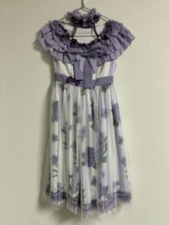 紫陽花柄 フリルワンピース パープル ロリータ ドレスのサムネイル