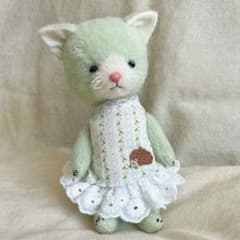 ミントグリーンキャット テディベア アーティストベア 海外作家様