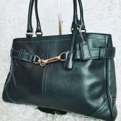 coach トートバッグ ハンプトンズ レザー グリーンステッチ 肩掛け A4 