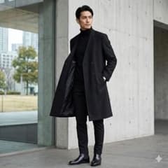 美品 TA CA Si ビームス ノーカラー ダブル ロングコート 46 日本製 