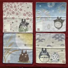 となりのトトロ 四季折々ガーゼハンカチ4枚セット(桜・花火・すすき