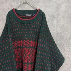90s vintage 총 무늬 니트 린넨 남성 L 헌 옷 녹색 개성파