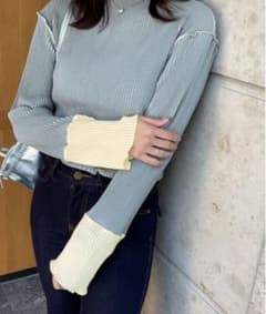 リブ編み長袖トップス グレーのサムネイル