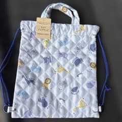 新品 キルトナップサック 2WAY 動物柄 体操着袋 手提げ 薄水色のサムネイル