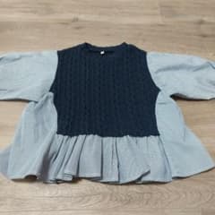 ケーブルニット切替 ストライプシャツ　100のサムネイル