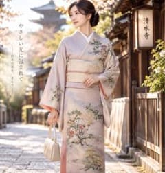 未使用 しつけ付き やまと誂製 ガード付 正絹 訪問着 庭園文様 刺繍 淡