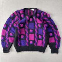 vintage HAND KNIT 柄ニット 総柄 ウール セーター レトロのサムネイル