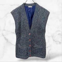 【アレアピエ】ニットベストVネックカーディガン グリーン系 羽織り チュニック