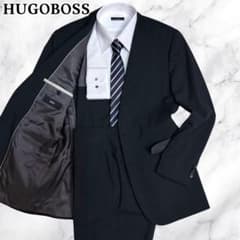 極美品☆ヒューゴボス☆スーツセットアップ☆赤タグ☆黒☆ストライプ柄☆50☆XL 極美品☆ヒューゴボス☆スーツセットアップ☆ストライプ柄☆ブラック