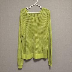 ライムグリーン メッシュ編み 長袖セーターのサムネイル