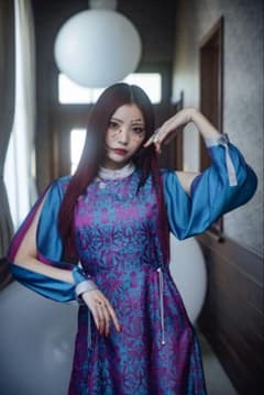 hazama 虚空を紡ぎ、織り成す物語のワンピー ス ピンク×ターコイズ 未