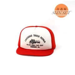 90s ビンテージ トラッカー キャップ 企業 トラック プリント 古着 レッド
